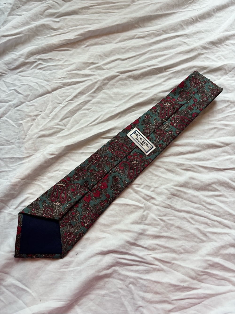 Yves Saint Laurent Green and Burgundy Paisley Silk Tie